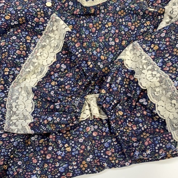 Vintage Sears JR Bazaar Prairie Floral Blue Lace Cottagecore Maxi Dress Large - Picture 10 of 10